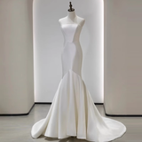 Niulatu Mermaid White Satin Long Wedding Dresses HZ1110