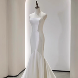 Niulatu Mermaid White Satin Long Wedding Dresses HZ1110