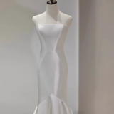 Niulatu Mermaid White Satin Long Wedding Dresses HZ1110