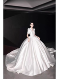 Niulatu Ball Gown V neckline White Satin Long Wedding Dresses HZ1110