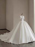 Niulatu Ball Gown V neckline White Satin Long Wedding Dresses HZ1110