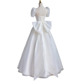 Niulatu A line White Satin Long Wedding Dresses HZ1110