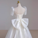 Niulatu A line White Satin Long Wedding Dresses HZ1110