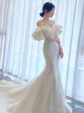 Niulatu Gown Strapless White Satin Long Wedding Dresses HZ1110