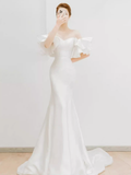 Niulatu Gown Strapless White Satin Long Wedding Dresses HZ1110