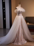Niulatu Strapless Sequin Long Feather Prom Dress HZ1110