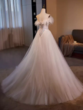 Niulatu Strapless Sequin Long Feather Prom Dress HZ1110