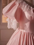 Niulatu Ball Gown Pink Short Sleeves Lace Sweet 16 Dresses HZ1110