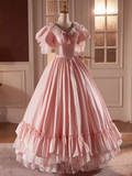 Niulatu Ball Gown Pink Short Sleeves Lace Sweet 16 Dresses HZ1110