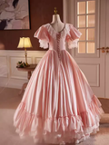 Niulatu Ball Gown Pink Short Sleeves Lace Sweet 16 Dresses HZ1110