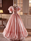 Niulatu Ball Gown Pink Short Sleeves Lace Sweet 16 Dresses HZ1110