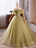 Niulatu Ball Gown Short Sleeves Green Sweet 16 Dresses HZ1110