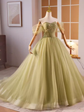 Niulatu Ball Gown Short Sleeves Green Sweet 16 Dresses HZ1110