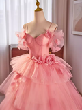 Niulatu Ball Gown Short Sleeves Pink Flowers Sweet 16 Dresses HZ1110