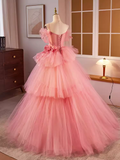Niulatu Ball Gown Short Sleeves Pink Flowers Sweet 16 Dresses HZ1110