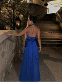 Niulatu Halter Slit Satin Evening Dress Formal Prom Dress HZ1007