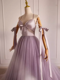 Niulatu A line Straps Tulle Long Lilac Prom Dress HZ1110