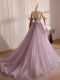 Niulatu A line Straps Tulle Long Lilac Prom Dress HZ1110