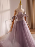 Niulatu A line Straps Tulle Long Lilac Prom Dress HZ1110