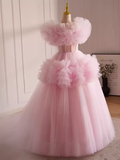 Niulatu Ball Gown Short Sleeves Pink Tulle Sweet 16 Dresses HZ1110