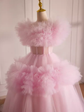 Niulatu Ball Gown Short Sleeves Pink Tulle Sweet 16 Dresses HZ1110