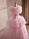 Niulatu Ball Gown Short Sleeves Pink Tulle Sweet 16 Dresses HZ1110