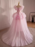 Niulatu Ball Gown Short Sleeves Pink Tulle Sweet 16 Dresses HZ1110