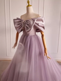 Niulatu A line Off The Shoulder Tulle Long Lilac Prom Dress HZ1110