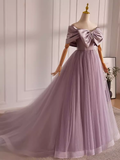 Niulatu A line Off The Shoulder Tulle Long Lilac Prom Dress HZ1110