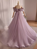 Niulatu A line Off The Shoulder Tulle Long Lilac Prom Dress HZ1110