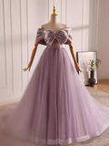 Niulatu A line Off The Shoulder Tulle Long Lilac Prom Dress HZ1110