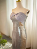 Niulatu Mermaid Strapless Sequin Long Silver Prom Dress HZ1110