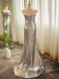 Niulatu Mermaid Strapless Sequin Long Silver Prom Dress HZ1110