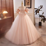 Niulatu Ball Gown Off The Shoulder Blush Pink Tulle Sweet 16 Dresses HZ1110