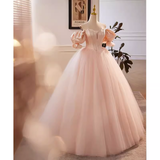 Niulatu Ball Gown Off The Shoulder Blush Pink Tulle Sweet 16 Dresses HZ1110