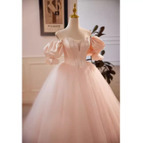 Niulatu Ball Gown Off The Shoulder Blush Pink Tulle Sweet 16 Dresses HZ1110