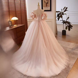 Niulatu Ball Gown Off The Shoulder Blush Pink Tulle Sweet 16 Dresses HZ1110
