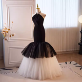 Niulatu Mermaid Halter Long Tulle Black Prom Dress HZ1110