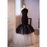 Niulatu Mermaid Halter Long Tulle Black Prom Dress HZ1110