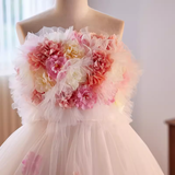 Niulatu Ball Gown Strapless Pink Tulle Florwers Sweet 16 Dresses HZ1110