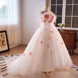 Niulatu Ball Gown Strapless Pink Tulle Florwers Sweet 16 Dresses HZ1110