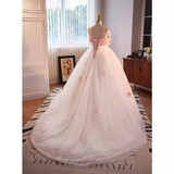Niulatu Ball Gown Strapless Pink Tulle Florwers Sweet 16 Dresses HZ1110