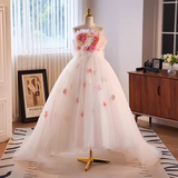 Niulatu Ball Gown Strapless Pink Tulle Florwers Sweet 16 Dresses HZ1110