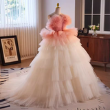 Niulatu Ball Gown Strapless Ombre Pink Tulle Florwers Sweet 16 Dresses HZ1110