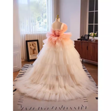 Niulatu Ball Gown Strapless Ombre Pink Tulle Florwers Sweet 16 Dresses HZ1110