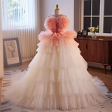 Niulatu Ball Gown Strapless Ombre Pink Tulle Florwers Sweet 16 Dresses HZ1110