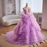 Niulatu Ball Gown Strapless Lilac Tulle Ruffles Sweet 16 Dresses HZ1110