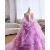 Niulatu Ball Gown Strapless Lilac Tulle Ruffles Sweet 16 Dresses HZ1110