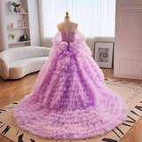 Niulatu Ball Gown Strapless Lilac Tulle Ruffles Sweet 16 Dresses HZ1110