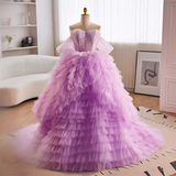 Niulatu Ball Gown Strapless Lilac Tulle Ruffles Sweet 16 Dresses HZ1110